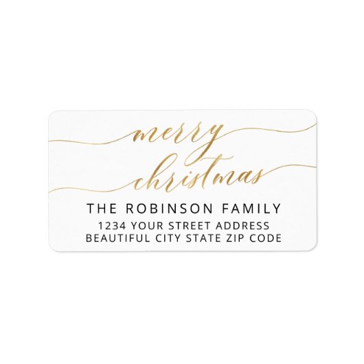 Merry Christmas Gold Script Foto Retouradres Etiket (Voorkant)