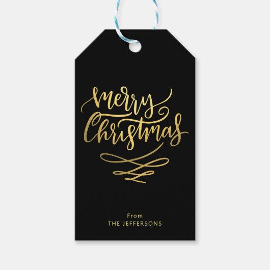 Merry Christmas Gold Script Typografie Cadeaulabel (Voorkant)