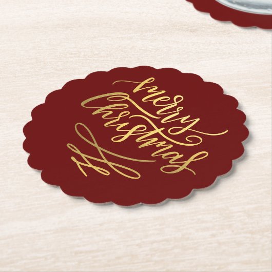 Merry Christmas Gold Script Typografie Kartonnen Onderzetters (Gekanteld)