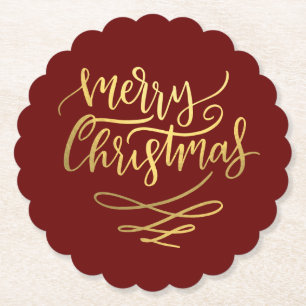 Merry Christmas Gold Script Typografie Kartonnen Onderzetters