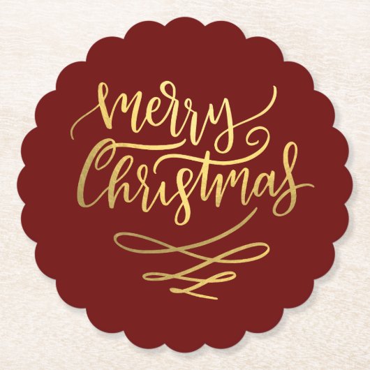 Merry Christmas Gold Script Typografie Kartonnen Onderzetters (Voorkant)