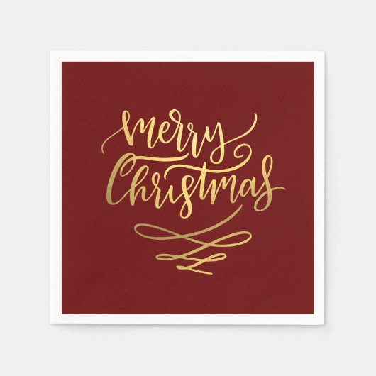 Merry Christmas Gold Script Typografie Servet (Voorkant)
