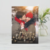 Merry Christmas Gold Sparkle FOTO QR-code Feestdagenkaart (Staand voorkant)