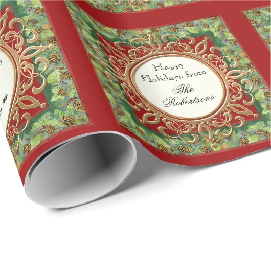 Merry Christmas Gold Swirl Damask Wreath Jewel Cadeaupapier (Rol Hoek)