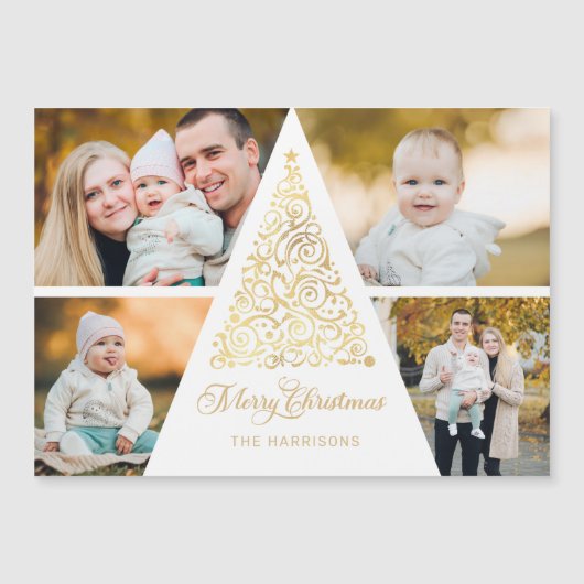 Merry Christmas Gold Swirl Tree 4 Photo Collage (Voorkant)
