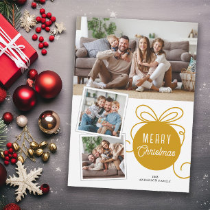 Merry Christmas Gold Tree Ornament 3 foto's Feestdagenkaart