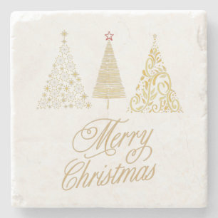 MERRY CHRISTMAS GOLD TREUND PILLOW STENEN ONDERZETTER