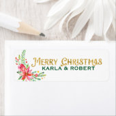 Merry Christmas Gold Typography and Floral Bouquet Etiket (Insitu)