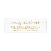 Merry Christmas Gold White Script Retouradres Etiket (Voorkant)