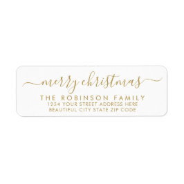 Merry Christmas Gold White Script Retouradres Etiket