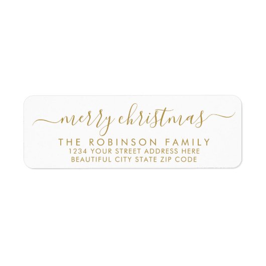 Merry Christmas Gold White Script Retouradres Etiket (Voorkant)