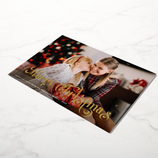 Merry Christmas Golden folie Lettering Folie Feestdagenkaart (Gedraaid)