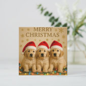 Merry Christmas Golden Retriever Christmas Kaart. Feestdagenkaart (Staand voorkant)