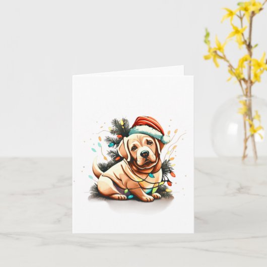 Merry Christmas Golden Retriever Puppy Kaart (Gele Bloem)