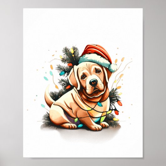 Merry Christmas Golden Retriever Puppy  Poster (Voorkant)