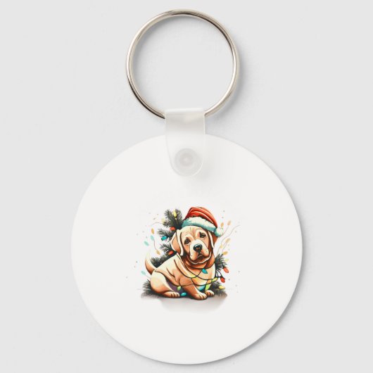 Merry Christmas Golden Retriever Puppy Sleutelhanger (Voorkant)