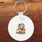 Merry Christmas Golden Retriever Puppy Sleutelhanger (Voorkant)