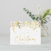 Merry Christmas Golden Snow Effect and Branches Folie Feestdagen Briefkaart (Staand Voorkant)