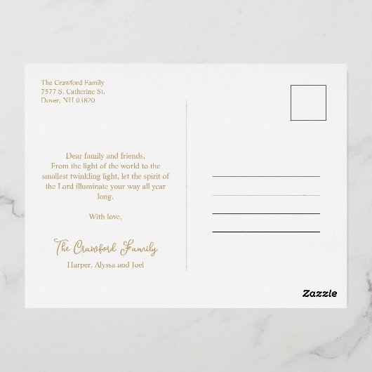 Merry Christmas Golden Snowflakes Family Photo Folie Feestdagen Briefkaart (Achterkant)