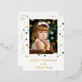 Merry Christmas Golden Snowflakes Family Photo Folie Feestdagen Briefkaart (Voorkant / Achterkant)