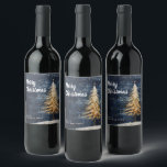 Merry Christmas Golden Tree Wijn Label Wijn Etiket<br><div class="desc">Merry Christmas Golden Tree Wijn Label</div>
