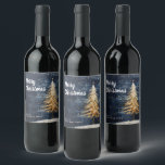 Merry Christmas Golden Tree Wijn Label Wijn Etiket<br><div class="desc">Merry Christmas Golden Tree Wijn Label</div>