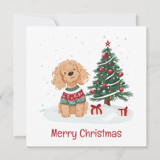 Merry Christmas Goldendoodle Dog Feestdagenkaart (Voorkant)