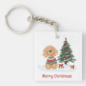 Merry Christmas Goldendoodle Dog Sleutelhanger (Voorkant)