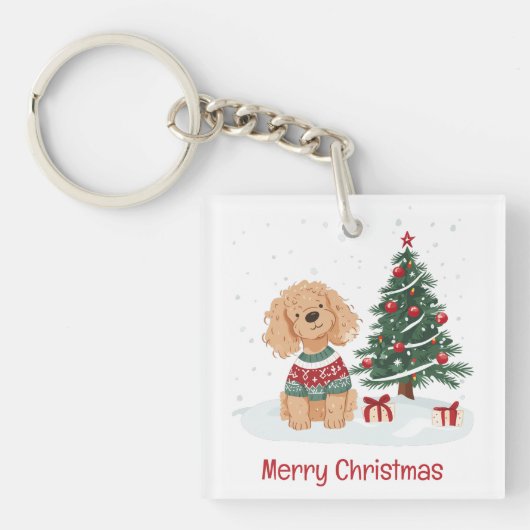 Merry Christmas Goldendoodle Dog Sleutelhanger (Voorkant)