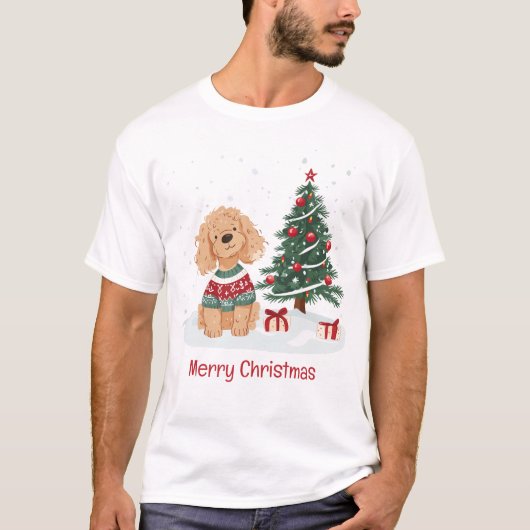 Merry Christmas Goldendoodle Dog T-shirt (Voorkant)