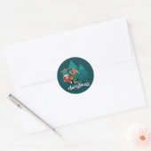 MERRY CHRISTMAS  GOLFER GOLF CAR RONDE STICKER (Envelop)