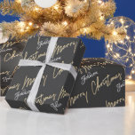 Merry Christmas Gouden Script Naam Custom Grey Cadeaupapier<br><div class="desc">Minimalisme Elegance FlorenceKdesign</div>