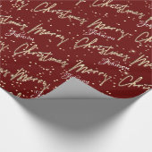 Merry Christmas Gouden Script Naam Royal Bourgondi Cadeaupapier (Hoek)