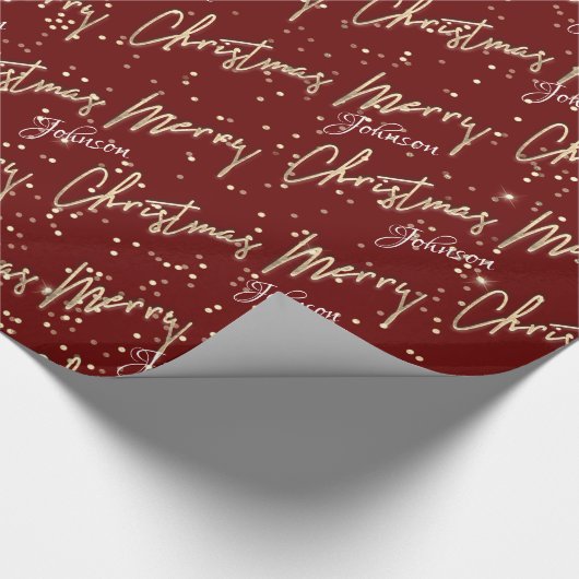 Merry Christmas Gouden Script Naam Royal Bourgondi Cadeaupapier (Hoek)