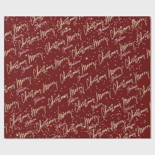 Merry Christmas Gouden Script Naam Royal Bourgondi Cadeaupapier (Vlak)