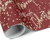 Merry Christmas Gouden Script Naam Royal Bourgondi Cadeaupapier (Rol Hoek)