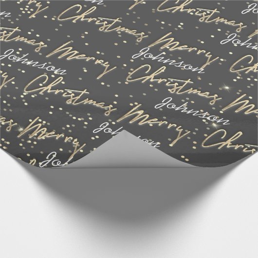 Merry Christmas Gouden Script naam Smoky Grey Cadeaupapier (Hoek)
