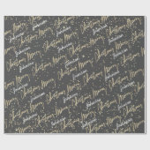 Merry Christmas Gouden Script naam Smoky Grey Cadeaupapier (Vlak)