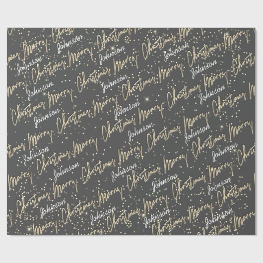Merry Christmas Gouden Script naam Smoky Grey Cadeaupapier (Vlak)