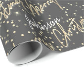 Merry Christmas Gouden Script naam Smoky Grey Cadeaupapier (Rol Hoek)