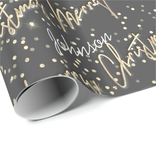 Merry Christmas Gouden Script naam Smoky Grey Cadeaupapier (Rol Hoek)