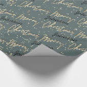 Merry Christmas Gouden Script Naam Zwart Grijs Cadeaupapier (Hoek)