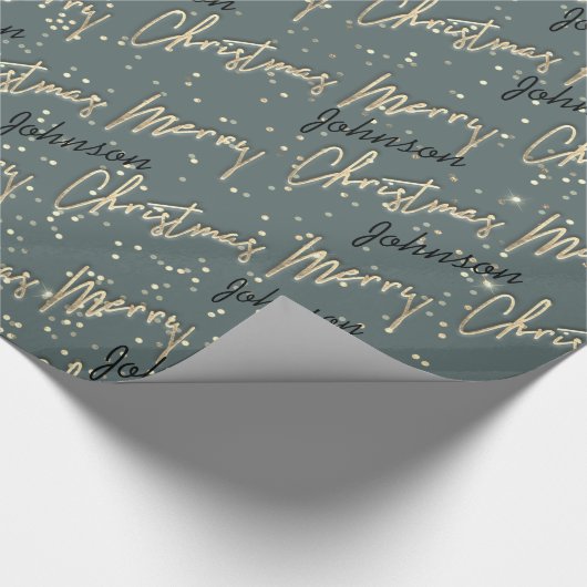 Merry Christmas Gouden Script Naam Zwart Grijs Cadeaupapier (Hoek)