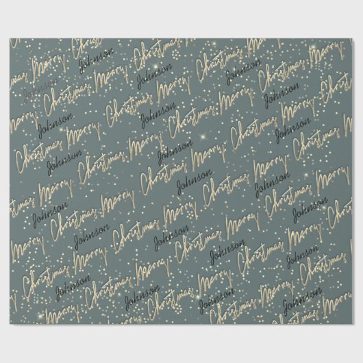Merry Christmas Gouden Script Naam Zwart Grijs Cadeaupapier (Vlak)