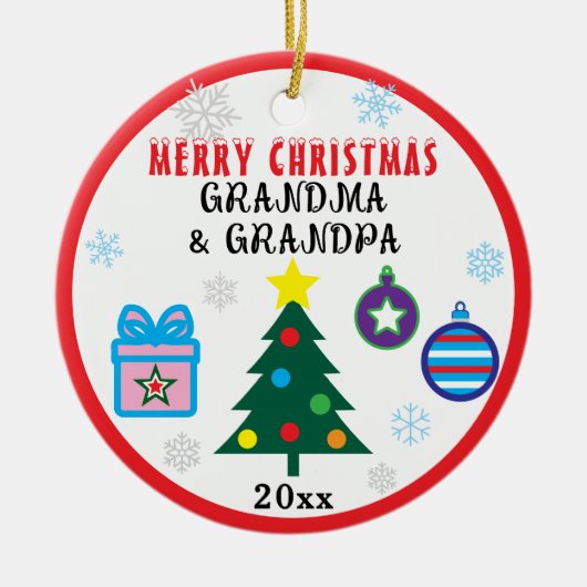 Merry Christmas Grandparents Snowflakes Tree PHOTO Keramisch Ornament (Voorkant)