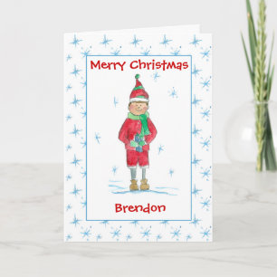 Merry Christmas Grandson Holiday Elf Aangepaste na Feestdagen Kaart