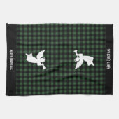 Merry Christmas Green & Black Buffalo Plaid Angel Theedoek (Horizontaal)