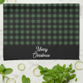 Merry Christmas Green & Black Buffalo Plaid Theedoek (Gevouwen)