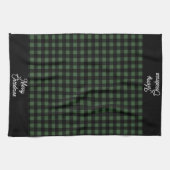 Merry Christmas Green & Black Buffalo Plaid Theedoek (Horizontaal)