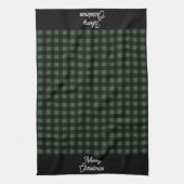 Merry Christmas Green & Black Buffalo Plaid Theedoek (Verticaal)